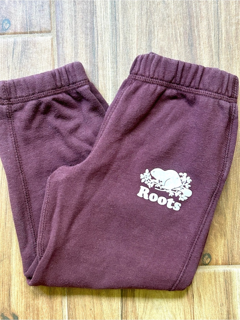 Roots Kids 4T Burgundy Fleece Jogger Sweatpants Logo Cozy Toddler Unisex